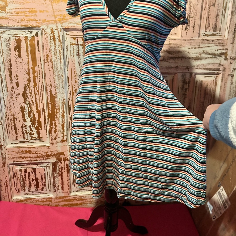 Wild Fable Striped V-Neck Mini Dress - Picture 2 of 9